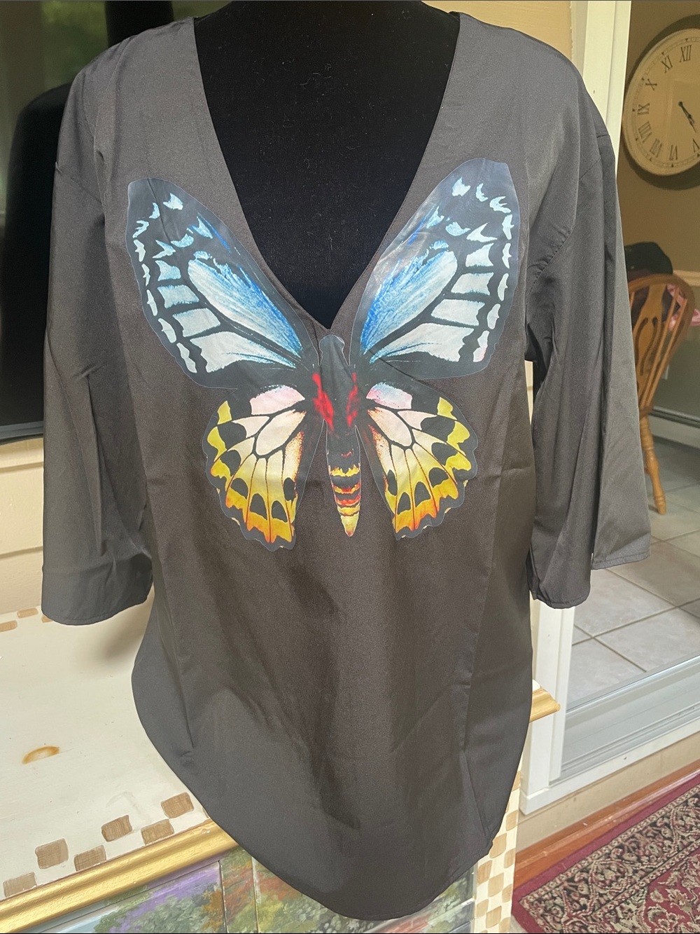 Misslook V-Neck Top with Multicolor Butterfly Print